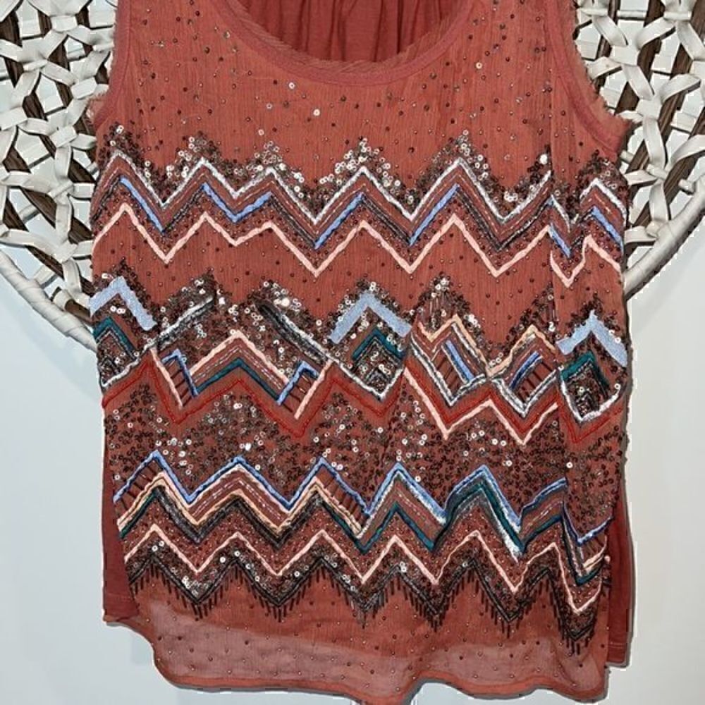 Meadow Rue for Anthropologie mauve beaded tank top size small - Picture 3 of 7